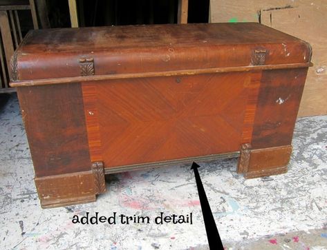 How To Distress And Wax Chalk Finish Paint | Cedar Chest Makeover - Petticoat Junktion Paint Cedar Chest, Cedar Chest Makeover, Simple Green Cleaner, Painted Cedar Chest, Wood Night Table, Chest Makeover, Two Tone Paint, Cedar Chest, Red Accessories