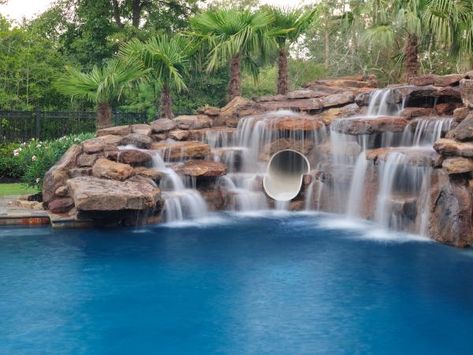 Love all the rocks and waterfalls... along with the tube slide. Swimming Pool Caves and Pool Cave Slides | Platinum Pools Pool With Waterfall, Swimming Pool Pictures, Amazing Swimming Pools, Luxury Swimming Pools, Pool Picture, Pool Waterfall, Luxury Pools, Dream Pools, Beautiful Pools