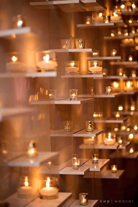 Candle wall at reception / @Kristen - Storefront Life Weaver / Kristen Weaver Photography Candle Backdrop, Luxury Event Decor, Decoration Buffet, Spa Interior Design, Pure Beeswax Candles, Church Candles, Candle Wall, Candle Store, Wedding Decor Inspiration