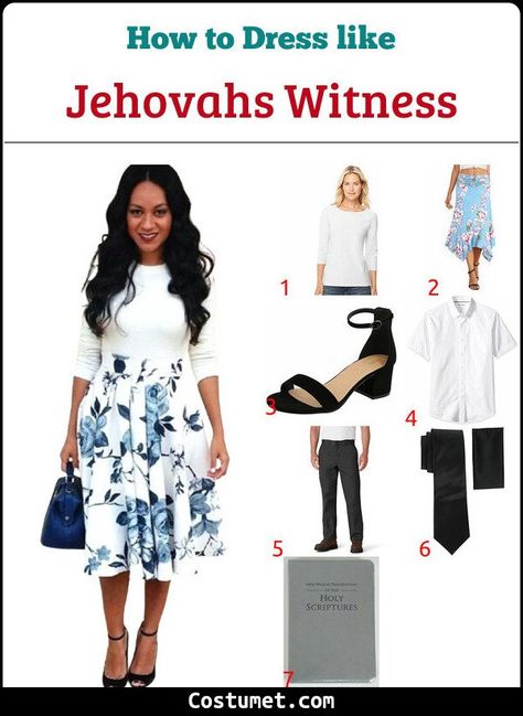 Jehovah's Witness' Costume for Cosplay & Halloween Jehovah Witness Fashion, Memorial Outfits, Modest Top, White Shirt Men, Jehovah's Witnesses, Cool Costumes, Costumes For Women, Modest Dresses, Costume Party