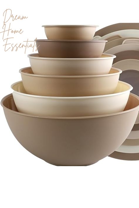 12 Piece nesting bowl set - a practical set of easy to clean kitchen bowls that can be used for food prep, serving, and storing. Set includes 6 plastic bowls and 6 TPR lids; Bowl capacity of 0.32 QT, 0.74 QT, 1.37 QT, 3.69 QT and 5.8 QT. Plastic mixing bowl set made of BPA free durable polypropylene and food safe material. Top rack dishwasher safe, microwave safe and freezer safe. Plastic Mixing Bowls, Kitchen Bowls, Plastic Bowls, Mixing Bowls Set, Nesting Bowls, Mixing Bowls, Bakeware, Dishwasher Racks, Clean Kitchen