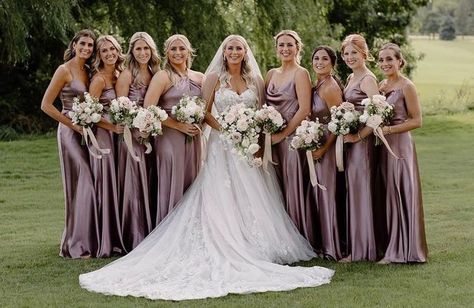 Gray Wedding Party, Classy Bridesmaid Dresses, Mauve Bridesmaid, Mauve Bridesmaid Dress, Bridesmaid Dresses Satin, Lilac Bridesmaid Dresses, Mauve Wedding, Satin Bridesmaid Dress, Bridesmaids Dress Inspiration