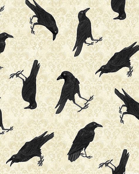 Larger ravens are about 3-3/4", from the 'Raven's Claw' collection by Andrea Tachiera for Northcott Fabrics. Quilt Fabrics from www.eQuilter.com Witch Branding, Raven Pattern, Raven Quilt, Crow Pattern, Raven Claw, Natasha Bedingfield, Northcott Fabrics, Crows And Ravens, Raven Art