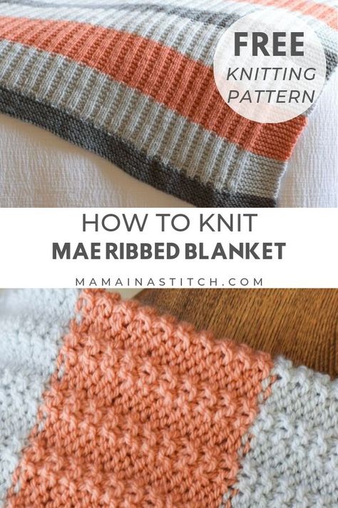 This simple knit blanket is perfect for baby, or make it for yourself as a lapghan! I love the beginner friendly pattern that creates a delicate ribbing. It's easy to follow along and make color changes when needed.  The colors are so pretty too, with pink and greys but you can DIY it and make it whatever colors you like! Such a fun project idea for the next baby in your life! #freepattern #knitting #diy #blanketpattern Simple Knit Blanket, Easy Knit Baby Blanket, Knitting Patterns Free Blanket, Knitting Diy, Easy Baby Blanket, Knitted Afghans, Baby Blanket Knitting Pattern, Knit Blanket, Knitted Baby Blankets