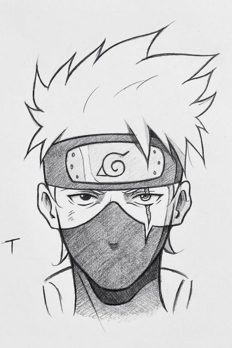 Kakashi Simple Drawing, Anime Pen Sketch, Boruto Sketch, Levi Sketch, Easy Manga Drawings, Kakashi Drawing, Biru Pastel, Naruto Drawings Easy, Anime Face Drawing