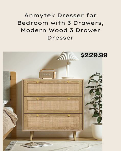 Anmytek Dresser for Bedroom with 3 Drawers, Modern Wood 3 Drawer Dresser, Rustic Oak Chest of Drawer with Spacious Storage Rattan Dresser for Bedroom Living Room H0027 Bedroom Rattan, Rattan Dresser, Storage For Bedroom, Dresser Modern, Living Room Rustic, Wood Chest Of Drawers, Oak Chest Of Drawers, Dresser For Bedroom, 3 Drawer Dresser