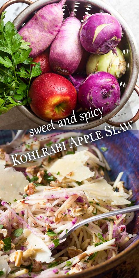 Easy Green Salad Recipes, Oil And Vinegar Dressing, Kohlrabi Slaw, Ww Salads, Church Recipes, Kohlrabi Recipes, Farm Recipes, Clean Lunches, Side Salads