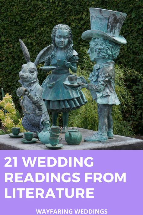 Looking for readings for your wedding from major authors? Here is a list of excerpts and poems, all beautiful works of literature that you can choose from for your ceremony. Wedding Readings From Books, Unique Wedding Ceremony Readings, Wedding Poems For Ceremony, Readings For Wedding Ceremony, Literature Themed Wedding, Wedding Readings Unique, Secular Wedding Readings, Wedding Readings Disney, Poem Wedding Reading