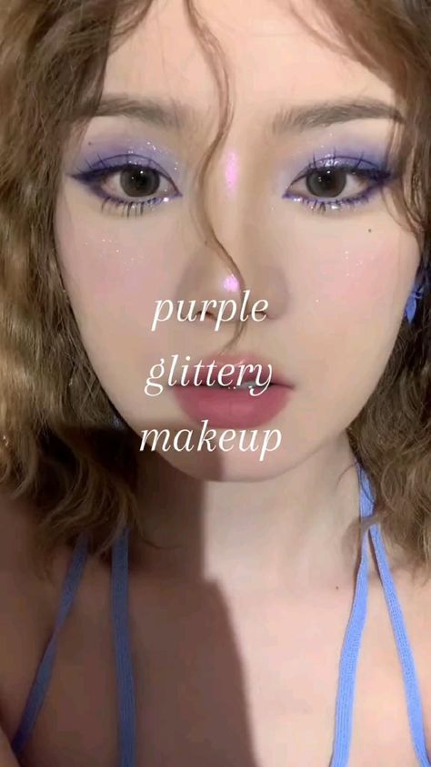 Douyin Makeup Tutorial, Purple Makeup Looks, Asian Makeup Tutorials, Douyin Makeup, Purple Eye Makeup, Cute Eye Makeup, Oh My Goddess, Purple Makeup, Ethereal Makeup