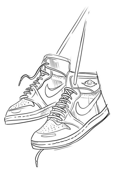 Jordan Shoes Sketch Drawing, Nike Shoes Art Drawing, Nike Shoe Outline Drawing, Drawing Of Jordans, Jordan 1 Tattoo Design, Sneaker Head Tattoo Ideas, Jordan Shoes Sketch, Jordan Shoes Tattoo, Nike Shoes Coloring Pages