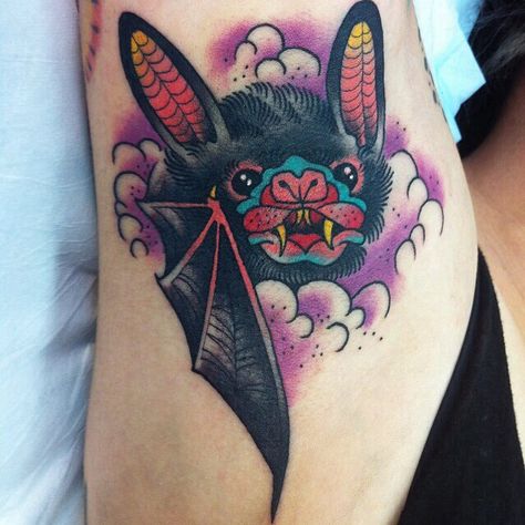 Bat Cute Bat Tattoo, Bat Tattoo Design, Bats Tattoo, Bat Tattoos, Bats Tattoo Design, Traditional Tattoo Inspiration, Bat Tattoo, Elbow Tattoos, Flash Tattoo Designs