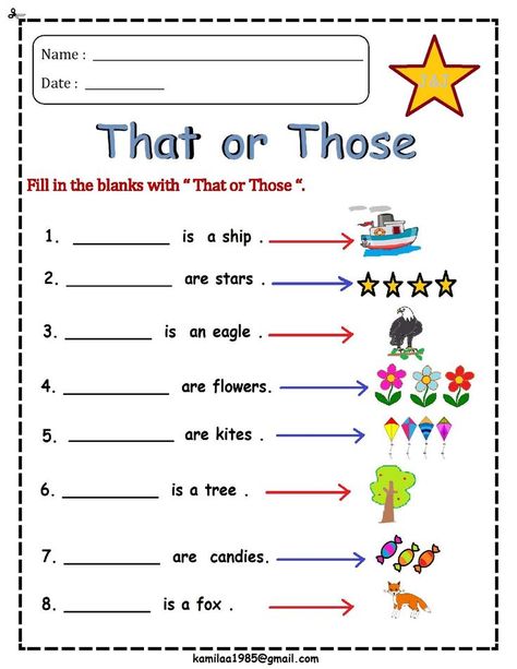 English worksheet - That or those - Find and write the answers- for kindergarten children Kindergarten Math Worksheets Addition, English Grammar For Kids, English Stories For Kids, English Worksheets For Kindergarten, Reading Comprehension Lessons, English Learning Books, Grammar For Kids, Kindergarten Reading Worksheets, English Activities For Kids