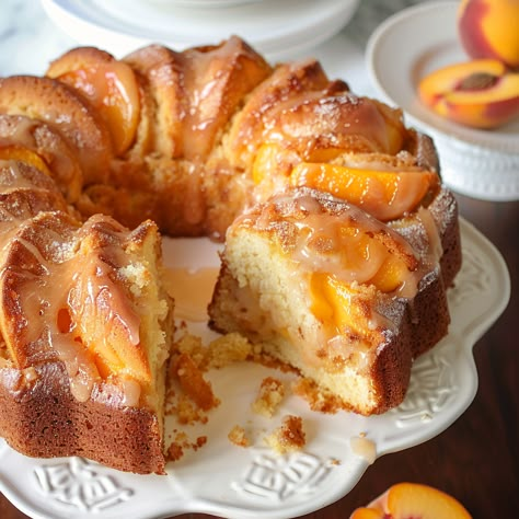 Peach Cobbler Pound Cake Preppy Kitchen Peach Cake, Sour Cream Peach Cake, Fresh Peach Cake Ina Garten, Peach Cobbler Loaf, Peach Pound Cake Recipe Sour Cream, Peach Cornmeal Cake, Dessert With Fresh Peaches, Peach And Almond Cake, Peach Rum Cake