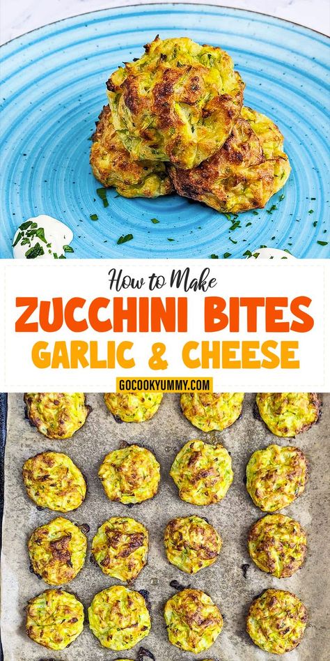 Discover the irresistible taste of Zucchini Garlic Bites with Cheese, a perfect blend of savory flavors and a delightful crunch. Made with fresh zucchini, aromatic garlic, and rich Parmesan, these bites are an easy-to-make, delicious snack or appetizer. Ideal for gatherings or a family-friendly meal. Cheesy Garlic Zucchini Steaks, Zucchini Garlic Bites, Crunchy Zucchini, Garlic Bites, Zucchini Appetizer, Zucchini Cheese, Zucchini Bites, Fresh Zucchini, Cucumber Bites