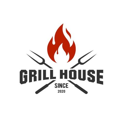 Inspiración del logo de grill house | Premium Vector #Freepik #vector #logo #casa #plantilla #restaurante Bbq Grill Logo, Logo Design Kitchen, Food Restaurant Logo, Grill House, Chef Tattoo, Grill Logo, Doner Kebab, Modern Food, Food Logo Design