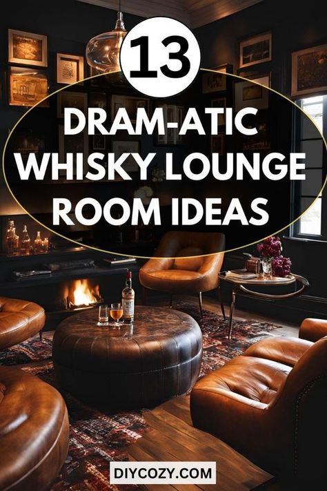 Blend various styles and eras with an eclectic mix of furniture, art, and accessories. This approach allows for a personalized whisky lounge that reflects your unique taste and personality. Bar Lounge Room Ideas, Whiskey Room Ideas, Bourbon Lounge, Whisky Lounge, Whisky Room, Speakeasy Ideas, Basement Speakeasy, Bar Lounge Room, Speakeasy Decor