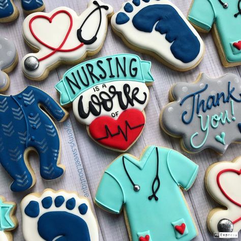 Nicu Nurse Cookies, Nicu Cookies Decorated, Nurse Cookies, Nicu Nurse, Cookies Decorated, Baby Pajamas, Grad Party, Grad Parties, Decorated Cookies