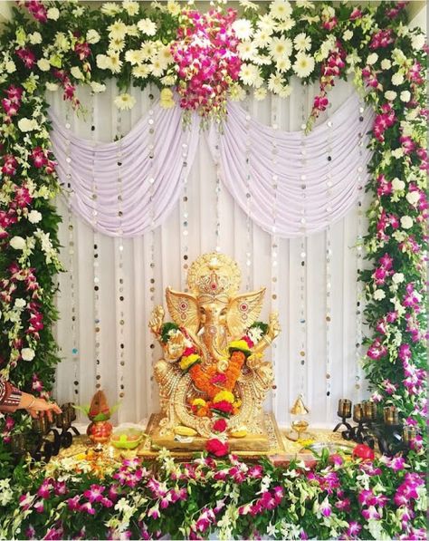 27 Best Trending Ganesh Chaturthi Decoration Ideas for home 2019 Flower Decoration For Ganpati, Eco Friendly Ganpati Decoration, Ganpati Decoration Theme, Mandir Decoration, Ganesh Chaturthi Decoration, Ganpati Decoration At Home, Janmashtami Decoration, Ganapati Decoration, Decoration For Ganpati