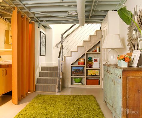 Beneath Stairs Basement Inspiration, Basement Laundry, Basement Storage, Basement Stairs, Basement Makeover, Basement Ceiling, Stair Case, Backyard Inspiration, Basement Flooring