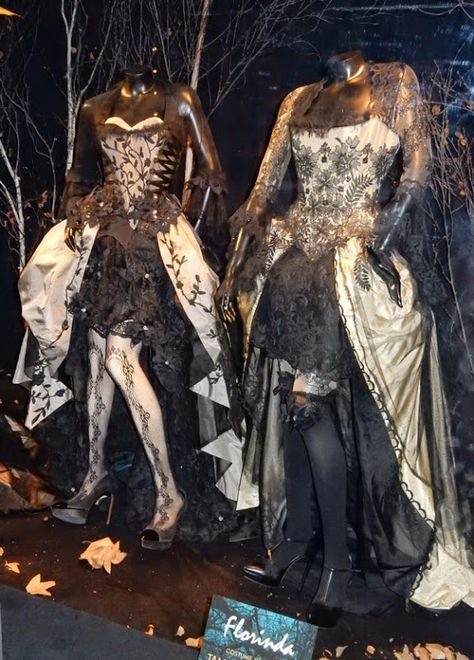 Lucinda and Florinda Into the Woods Stepsister - hi-lo dresses in champagne/black. Into The Woods Stepsisters, Into The Woods Costume Design, Into The Woods Costumes, 1890s Corset, Into The Woods Musical, Cinderella Stepsisters, Into The Woods Movie, Maleficent Movie, Colleen Atwood