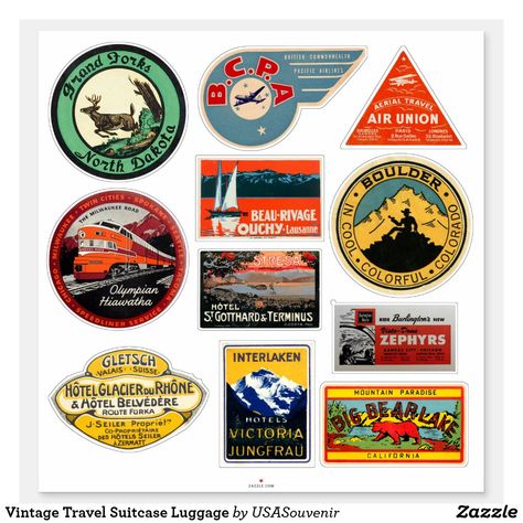 Vintage Travel Stickers, North Dakota Travel, Paintball Field, Pacific Airlines, Paradise Hotel, Suitcase Stickers, Graphics Vintage, Luggage Stickers, Work Stickers