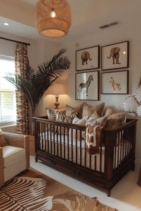 Nursery Themes For Twins, Nursery Themes Safari, Simple Safari Nursery, Animal-themed Nursery Ideas, Chic Safari Nursery, Baby Room Animal Theme, Baby Room Safari Theme, Nursery Ideas Boy Themes, Earthy Baby Nursery