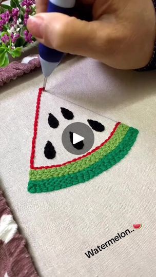 watermelon punch needle #punchneedle #punchneedleart #handmade #punchneedleembroidery #punch #punchneedlelove #punchneedlegang #embroidery #s #needlepunch #i #embroideryart #fiberart #k #punchnak #punchneedlerughooking #tufting #art #m #homedecor #diy #viral #explorepage #trending #explore #instagram | Rose jonhson Mario Punch Needle, Punch Needle Cactus Patterns, Watermelon Punch Needle, Spongebob Punch Needle, Watermelon Embroidery, Tufting Art, Punch Needle Patterns Thread & Yarn, Watermelon Punch, Watermelon Slices