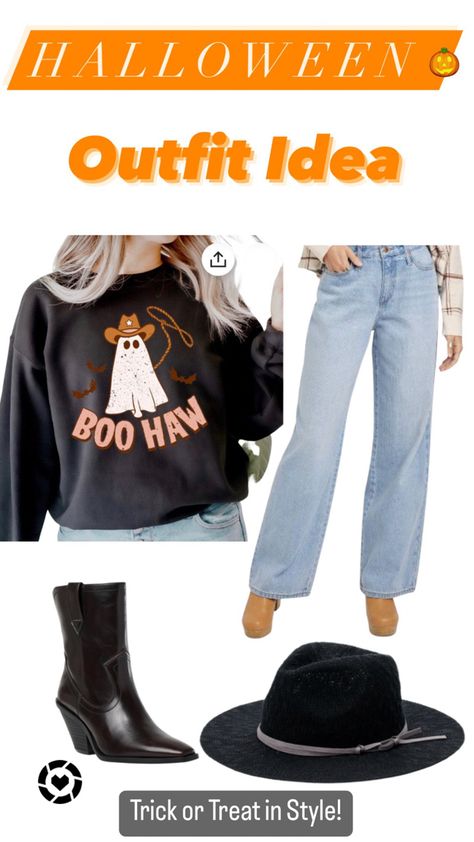 Halloween outfit idea! Trick or Treat in style with this adorable western inspired outfit! No costume? No worries! 🎃 #ltkunder50 #ltkunder100 halloween costume for women, halloween style, western, country, western boots, high rise flare jeans, mom jeans, high rise wide leg jeans, fedora hat Follow my shop @ItsMeeeGinaMarie on the @shop.LTK app to shop this post and get my exclusive app-only content! #liketkit #LTKSeasonal #LTKstyletip #LTKHalloween @shop.ltk https://liketk.it/3R7RV Costume For Women Halloween, Western Inspired Outfits, Outfit Ideas Home, Cute Halloween Outfits, Halloween Costume For Women, High Rise Flare Jeans, Costume For Women, Western Graphic Tees, High Rise Wide Leg Jeans