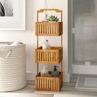 Adhesive Mount Shower Caddy Wood | Wayfair Bamboo Shower Caddy, Bathroom Plants Decor, Bathroom Shelving Unit, Bathroom Basket, Bamboo Light, Bamboo Bathroom, Storage Kids Room, Bamboo Furniture, Stylish Storage Solutions