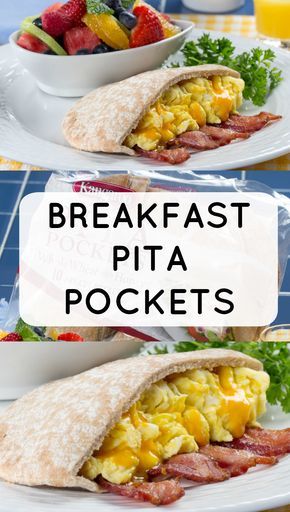 Breakfast Pita Recipes, Pita Bread Fillings, Pocket Recipes, Pita Pocket Recipes, Breakfast Pita, Cheesy Scrambled Eggs, Pita Recipes, Pan Pita, Eggs And Bacon