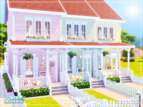 sharon337's Spring Terrace - Nocc Ts4 Lots, Sims 4 Modern House, Lotes The Sims 4, Gray Living Room Design, The Sims 4 Lots, Maxis Match Cc, Sims Houses, Sims Builds, Sims Ideas