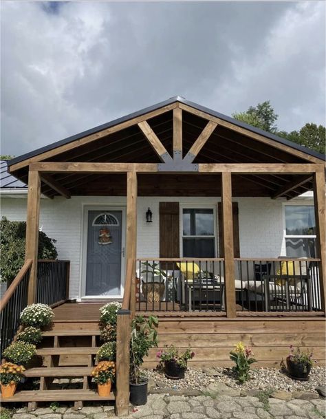 Manufactured Home Porch, Double Wide Remodel, Mobile Home Front Porch, Mobile Home Exteriors, Mobile Home Renovations, Mobile Home Ideas, Manufactured Home Remodel, Mobile Home Remodel, Mobile Home Living