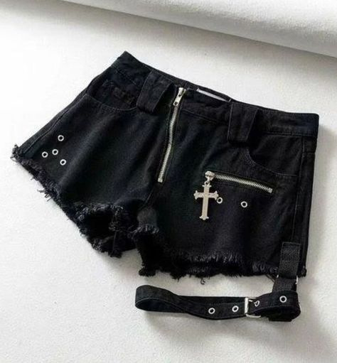 Punk Denim, Goth Shorts, Gothic Shorts, Black Closet, Random Clothes, Gothic Chic, Aesthetic Clothing Stores, Aesthetic Goth, Egirl Outfits