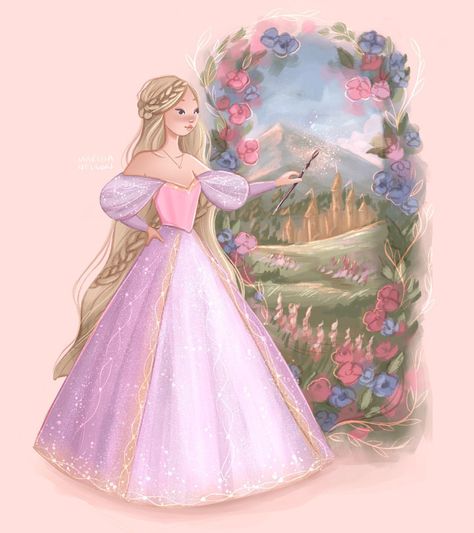 Barbie Rapunzel 🌺 who else loved this movie growing up?? It filled me with wonder!! ✨I think this is my favorite drawing that I’ve done so … | Instagram Barbie Rapunzel Dress, Paintbrush Illustration, Magic Paintbrush, Rapunzel Art, Disney Princess Barbies, Barbie Painting, Barbie Rapunzel, Rapunzel Cosplay, Princess Charm School