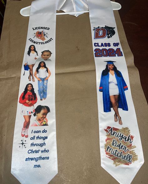 Custom grad stole by me. All sublimation and glitter ✨ . . . #customgradstole #sublimation #gradstole #graphicdesign #gradseason #2024graduate🎓 #senior2024 #graduation #personalized #custommade #classof2024 Grad Stole, Grad Stoles, Design Ideas, Glitter, Graphic Design, Quick Saves, Design