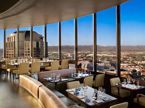 Phoenix Restaurants with Valley Views | Hyatt Regency Phoenix Rotating Restaurant, Downtown Phoenix Arizona, Phoenix Restaurants, Arizona Restaurants, Organic Restaurant, Salad Dinner, Living In Arizona, Downtown Phoenix, The Compass