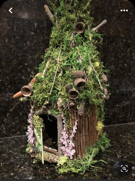 Fairy Bird Houses Ideas, Fairy House Bird House, Fairy Bird House, Fairy House Diy Natural Materials, Moss Birdhouse, Fae Crafts, Kids Fairy Garden, Fairy Tree Houses, Fairy House Crafts