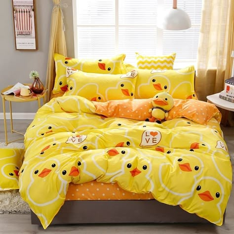 Yellow Duck Cartoon, Elegant Bedding Sets, Cute Duvet Covers, Duck Stuff, Style Bedding, Duck Cartoon, Cute Bedding, Rubber Duckies, Duck Art