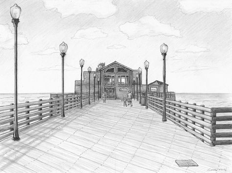 Oceanside Pier Drawing Boardwalk Drawing, Pier Drawing, Oceanside Pier, Gcse Art, Reference Photos, Tattoo Inspo, Designs To Draw, Louvre, Tattoos