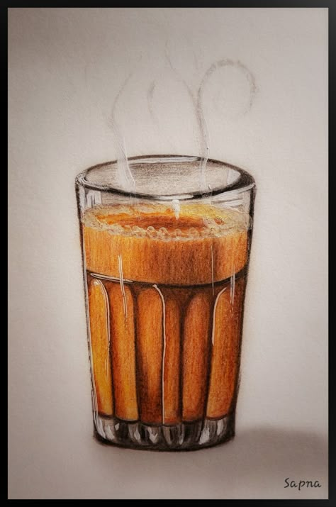 Object Drawing With Colour, Glass Object Drawing, Realistic Object Drawing Colored Pencils, Oil Pastel Object Drawing, Object Drawing Colour, Chai Painting, Realism Reference, Camera Crafts, 3d Paintings