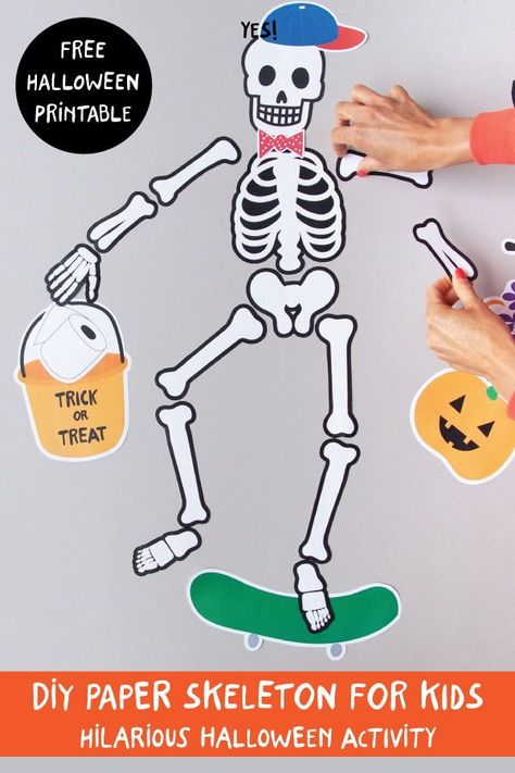 Paper Skeleton, Skeleton Template, Paper Halloween Decorations, Printable Halloween Masks, Diy Halloween Masks, Halloween Activities For Toddlers, Diy Toddler Toys, Halloween Crafts For Toddlers, Paper Halloween