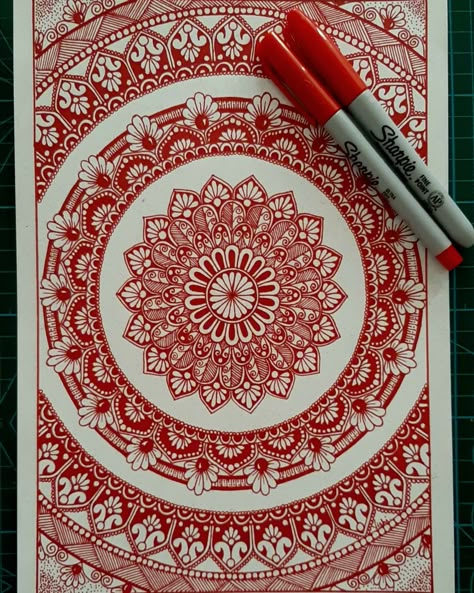 Mandala Folk Art, Mandela Art Design, Mandala Sketch, Red Mandala, Mandala Book, Mandala Ideas, Mandala Doodle, Easy Mandala Drawing, Easy Mandala