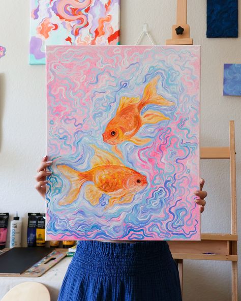 Swipe to unpaint the fishies 👉🏼 This was my first time properly painting goldfish using acrylic, before I’d only ever painted them with watercolors. And let me just say I liked using acrylic soooo much more (also I’m resisting the urge to name this one “Us as Fish II,” please give me name suggestions 😂) Acrylic Paint Markers Ideas, Fish Painting Acrylic, Fish Acrylic Painting, Goldfish Painting, Resisting The Urge, Art Markers Drawing, Markers Drawing, Sketchbook Inspo, Art Markers