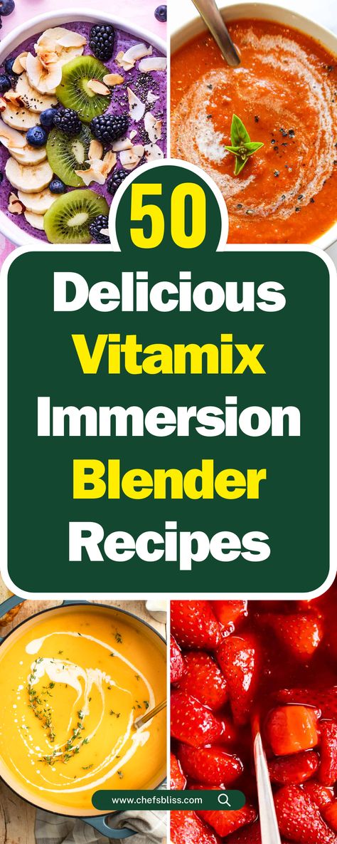 50+ Delicious Vitamix Immersion Blender Recipes to Try Today! Vitamix Immersion Recipes, Immersion Blender Recipes Smoothie, Vitamix Immersion Blender Recipes, Hand Blender Recipes, Vitamix Soup Recipes, Immersion Blender Recipes, Vitamix Soup, Blender Recipes Smoothies, Blender Salsa