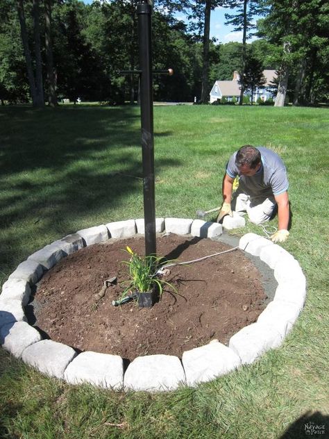 How to Create a Perfect Landscape Ring Bricks Around Tree, Light Post Landscaping, Landscaping Around Trees, Perfect Circle, Beautiful Yards, Landscaping Tips, Garden Edging, A Perfect Circle, Front Yard Landscaping Design