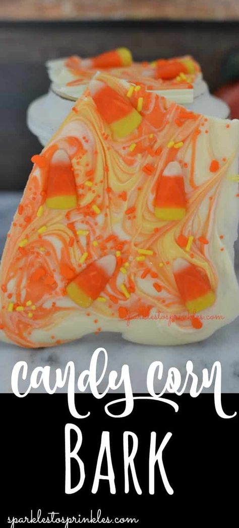 Candy corn bark is a candy corn lover's dream. Silky smooth white chocolate with the perfect amount of candy corn mixed in. Add in some sprinkles and this is the perfect Halloween no-bake dessert. Candycorn Dessert, Candy Corn Mix, Candy Corn Bark, Candy Corn Recipe, Chocolate Halloween, Future Chef, Spooky Food, Candy Bark, Yellow Candy