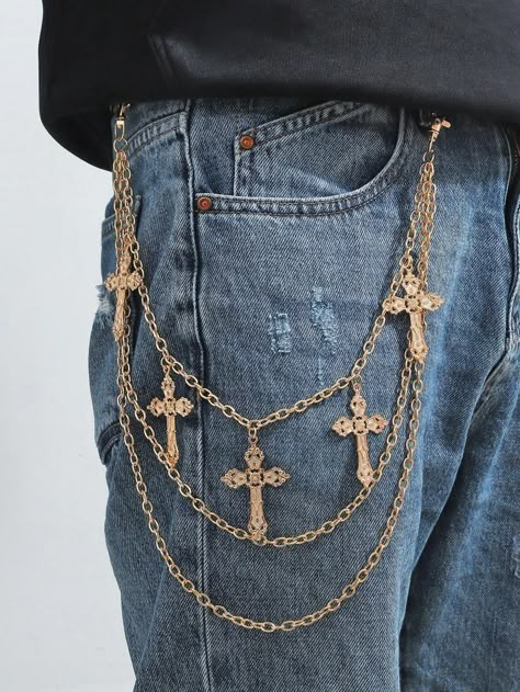 1pc Gold Multilayer Cross Pendant Men Hip Hop Metal Punk Style Pants Chain Street | SHEIN UK Chain For Pants, Cross Pendant Men, Pants Chain, Pant Chains, Gold Pants, Men Belts, Y2k Men, Outfits Y2k, Fall 24