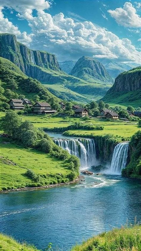 Breathtaking Places Nature, Majestic Waterfall, Beautiful Views Nature, Valley River, Best Nature Wallpapers, Beautiful Landscape Photography, Traditional Houses, Gorgeous Scenery, Breathtaking Places