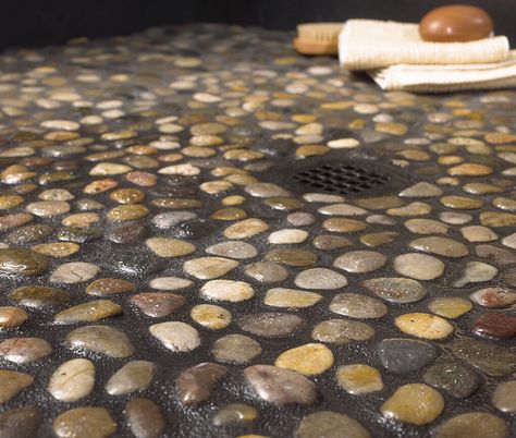 Solistone Decorative Pebbles 12 x 12 Interlocking Mesh Tile in Rumi approx $10/sq foot retail Stone Shower Floor, Decorative Pebbles, Stone Shower, Pebble Tile, Earthship, Decoration Inspiration, Cool Ideas, Bath Remodel, Shower Floor