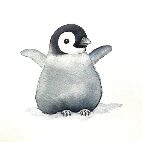 Penguin Artwork, Penguin Watercolor, Penguin Day, Wild Animals Painting, Bird Artists, Penguin Art, Baby Penguins, Bird Illustration, Watercolor Bird